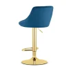 Set 2 scaune de bucatarie/bar, Artool, Kast, rotativ, catifea bleumarin, picior metal auriu, 45.5x49x85-105 cm