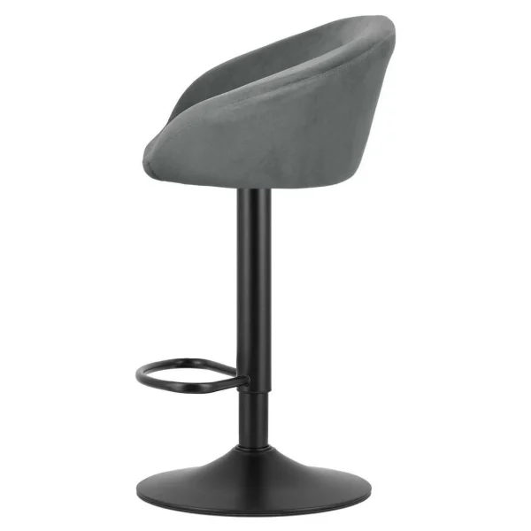 Set 2 scaune de bucatarie/bar, Artool, East, rotativ, catifea gri, picior metal negru, 53x46x81-103 cm