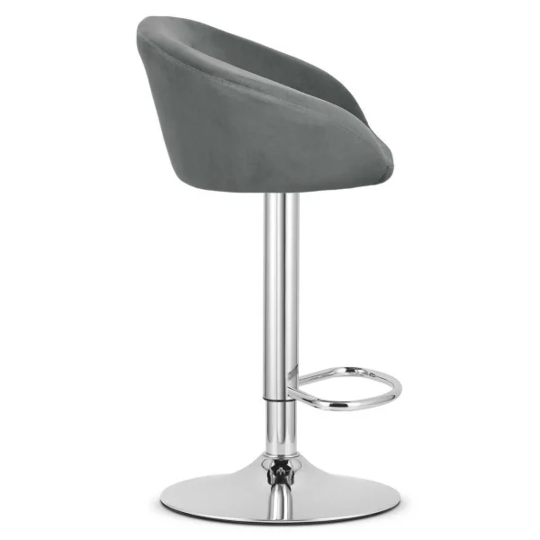 Set 2 scaune de bucatarie/bar, Artool, East, rotativ, catifea gri, picior metal argintiu, 53x46x81-103 cm