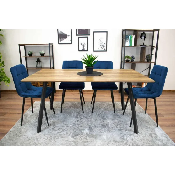 Set 4 scaune bucatarie/living, Artool, Kara, catifea bleumarin, picioare metal negru, 44.5x50.5x87 cm