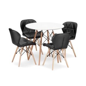 Set masa rotunda stil scandinav + 4 scaune Lago