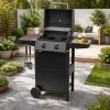 Gratar gradina, grill dreptunghiular, cu gaz, 2 arzatoare, cu roti, capac, rafturi, 96x50x100 cm, BBQ Andora