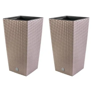 Set 2 ghivece de flori, Rato, imitatie ratan, inalte, 32.5x32.5x61 cm, cafeniu, Prosperplast