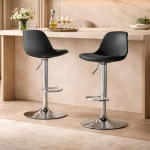 Set 2 scaune de bucatarie/bar, Artool, Hoga, rotativ, PP negru, picior metal argintiu, 38x40x81-102 cm