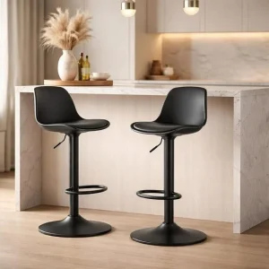 Set 2 scaune de bucatarie/bar, Artool, Hoga, rotativ, PP negru, picior metal negru, 38x40x81-102 cm