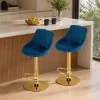 Set 2 scaune de bucatarie/bar, Artool, Kast, rotativ, catifea bleumarin, picior metal auriu, 45.5x49x85-105 cm