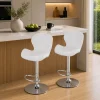 Set 2 scaune de bucatarie/bar, Artool, West, rotativ, piele ecologica alba, picior metal argintiu, 46x48.5x90-111 cm