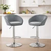 Set 2 scaune de bucatarie/bar, Artool, East, rotativ, catifea gri, picior metal argintiu, 53x46x81-103 cm