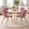 Set 4 scaune bucatarie/living, Artool, Bora, catifea roz inchis, picioare lemn natur, 44.5x54x81.5 cm
