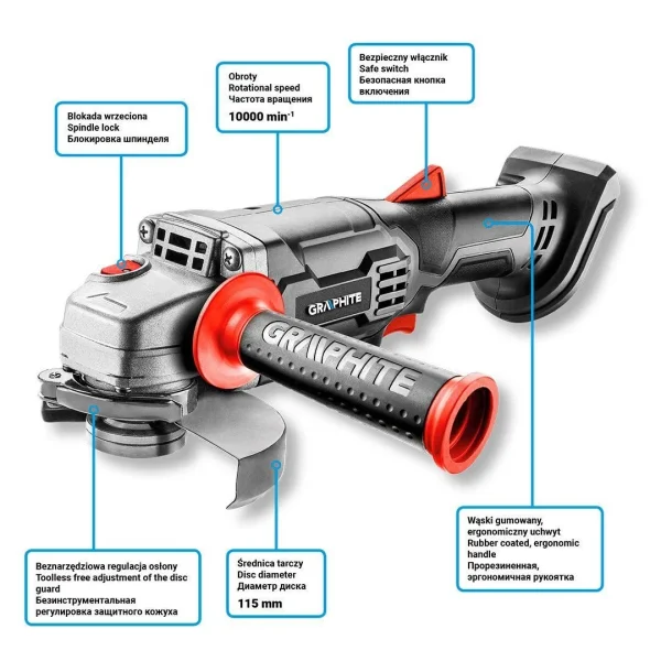 Polizor unghiular, flex, 18V Li-ion (acumulator neinclus), 115 mm, Graphite Energy
