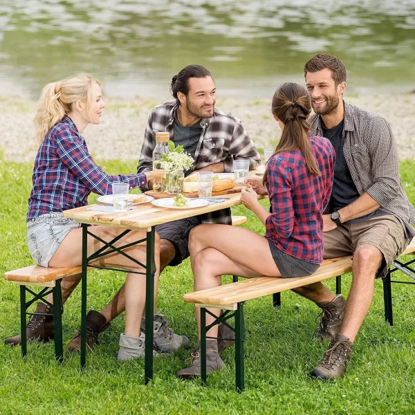 Set mobilier gradina/terasa, pliabil, 1 masa, 2 banci, 200 cm, Dortmund