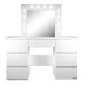 Masa de toaleta/machiaj + scaun Lars, alba, cu oglinda si LED-uri, Vanessa, 130x43x143 cm