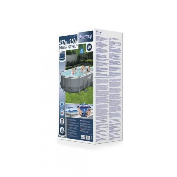 Piscina structura metalica, ovala, cu filtru, scara, gri, 427x250x100 cm, Bestway Power Steel