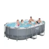 Piscina structura metalica, ovala, cu filtru, scara, gri, 427x250x100 cm, Bestway Power Steel