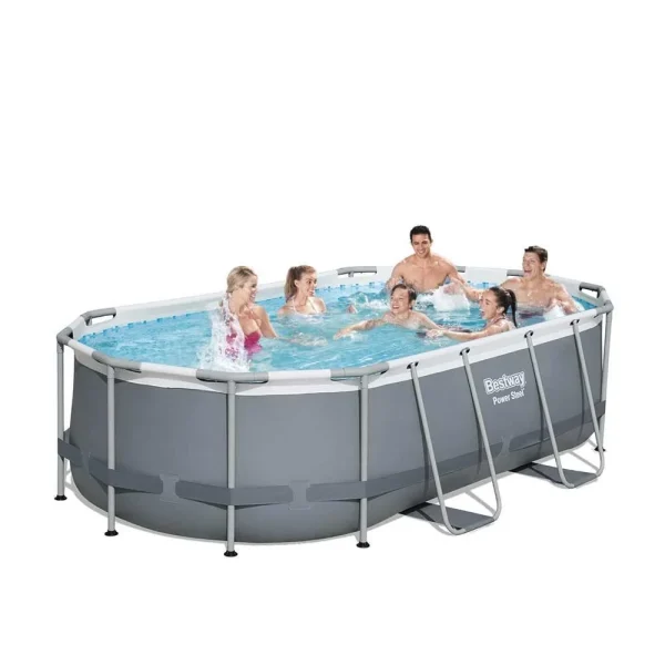 Piscina structura metalica, ovala, cu filtru, scara, gri, 427x250x100 cm, Bestway Power Steel