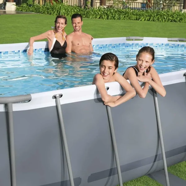 Piscina structura metalica, ovala, cu filtru, scara, gri, 427x250x100 cm, Bestway Power Steel