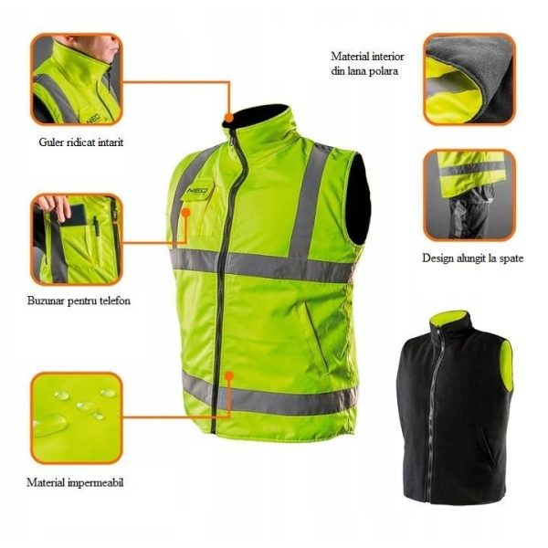 Vesta de lucru cu 2 fete, reflectorizanta, galben, model Visibility, marimea M/50, NEO