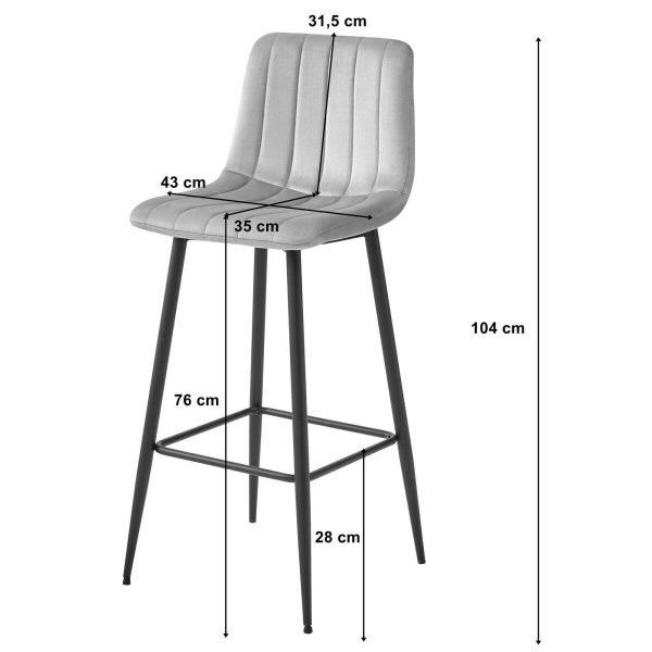 Scaun de bucatarie/bar, Artool, Pozza, catifea gri inchis, picioare metal negru, 43x35x104 cm