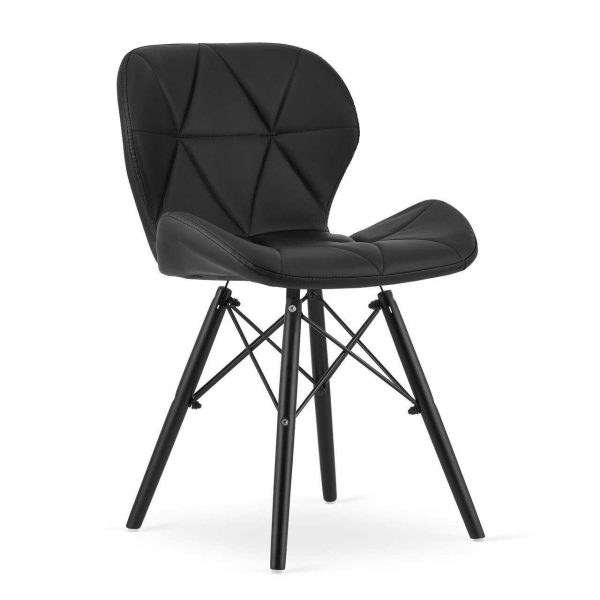 Set 4 scaune bucatarie/living, Artool, Lago, piele ecologica neagra, picioare lemn negru, 47.5x52x74 cm