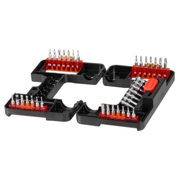 Set varfuri, biti, cu surubelnita, 37 buc, Torx, plate, Phillips, Strend Pro
