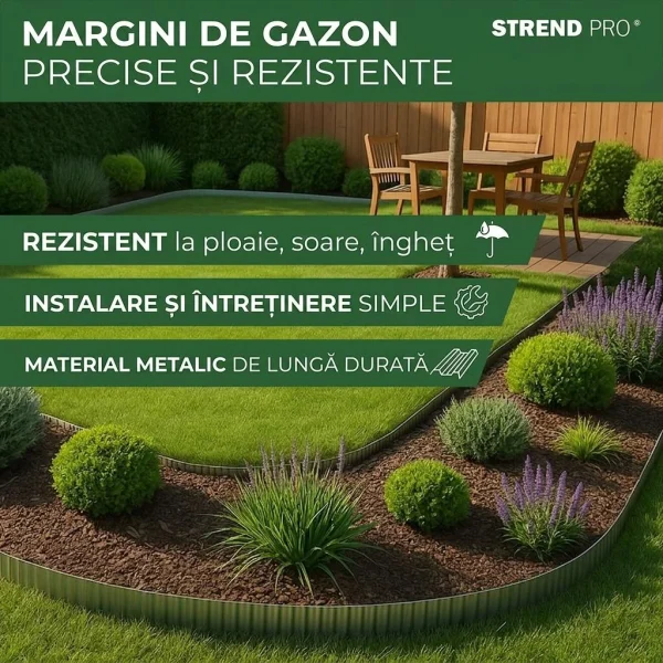Bordura gazon din metal, argintiu, 6 m x 200 mm, Strend Pro
