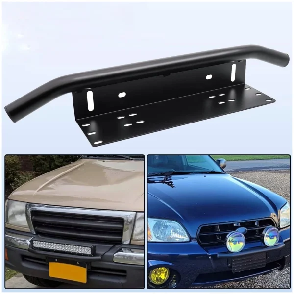 Bullbar aluminiu vopsit in camp electrostatic cu suport numar si proiectoare pentru vehicule offroad, culoare Neagra