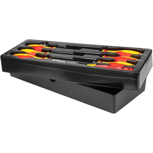 Set surubelnite izolate, late si cruce, cu creion de faza, sertar TIP A (385x150 mm) pentru dulap mobil, PH0-2, 3-5.5 mm, 60-125 mm, 7 elemente, RICHMANN EXCLUS