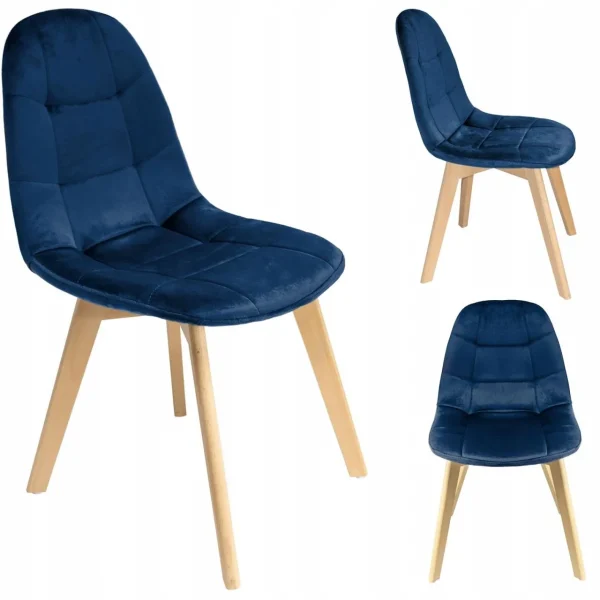 Scaun bucatarie/living, catifea si PU, albastru marin, 43x54x81 cm, Colin