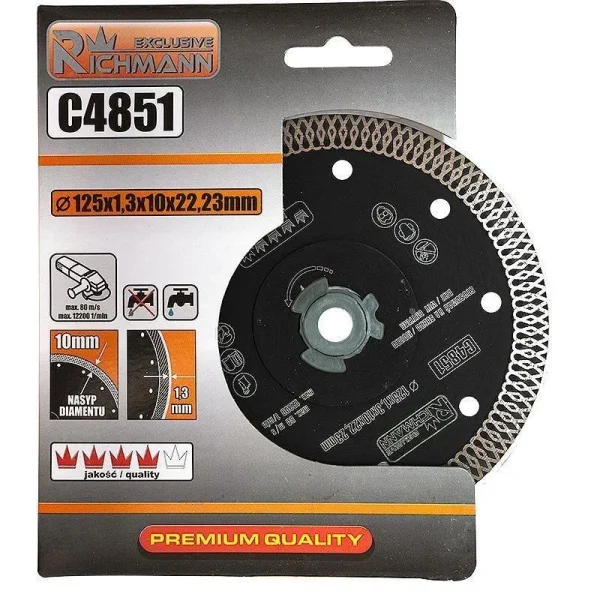Set 5 discuri diamantate turbo subtire, ceramica, taiere umeda si uscata, 125 mm/22.23 mm, Richmann Exclusive