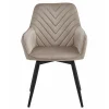 Scaun stil fotoliu bucatarie/living, Artool, Nana, rotativ, catifea bej inchis, picioare metal negru, 56x61x83.5 cm