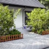 Gard de gradina decorativ, din lemn distantat, maro, 104x30 cm