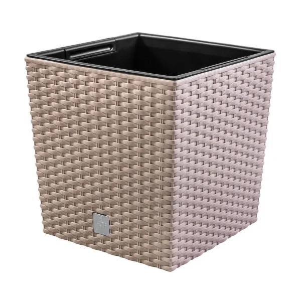 Set 2 ghivece de flori, Rato Low, imitatie ratan, patrate, 32x32x32.5 cm, cafeniu, Prosperplast