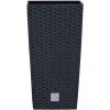 Set 2 ghivece de flori, Rato, imitatie ratan, inalte, 22.5x22.5x42 cm, negru, Prosperplast