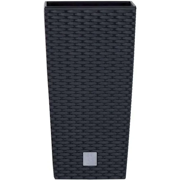 Set 2 ghivece de flori, Rato, imitatie ratan, inalte, 22.5x22.5x42 cm, negru, Prosperplast