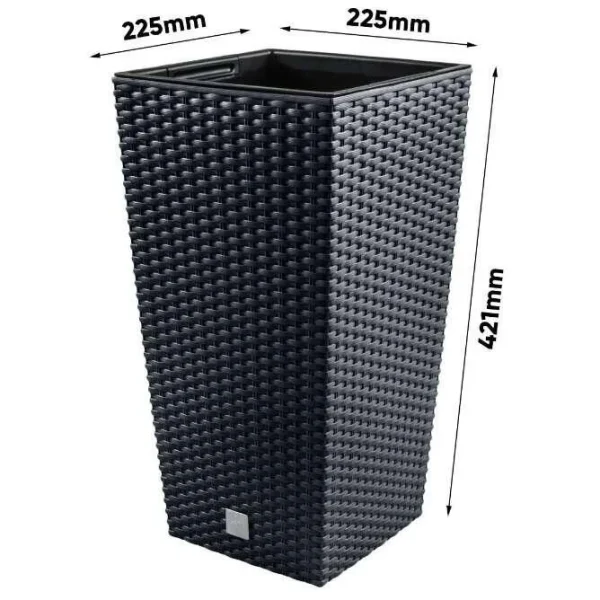 Set 2 ghivece de flori, Rato, imitatie ratan, inalte, 22.5x22.5x42 cm, negru, Prosperplast