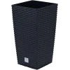 Set 2 ghivece de flori, Rato, imitatie ratan, inalte, 22.5x22.5x42 cm, negru, Prosperplast