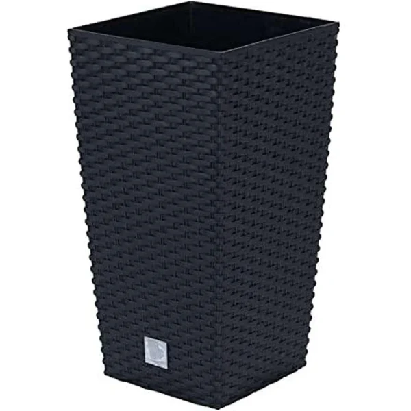 Set 2 ghivece de flori, Rato, imitatie ratan, inalte, 22.5x22.5x42 cm, negru, Prosperplast
