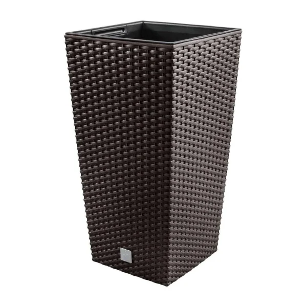 Set 2 ghivece de flori, Rato, imitatie ratan, inalte, 32.5x32.5x61 cm, maro, Prosperplast