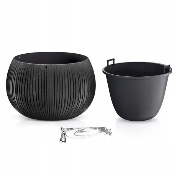 Ghiveci decorativ cu lant, rotund, negru, 2.3 L, 23.8x16.1 cm, Beton Bowl WS
