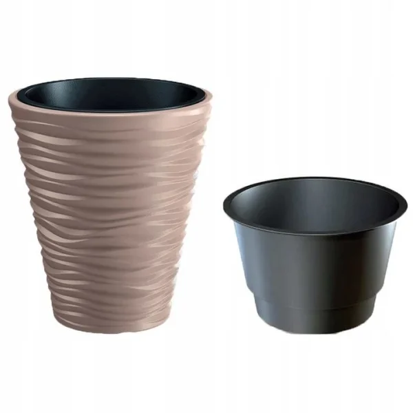 Ghiveci decorativ de flori, rotund, cafeniu, 11/21 L, 34.5x38.5 cm, Sand