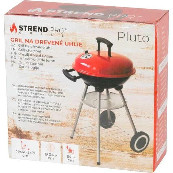 Gratar gradina cu carbuni, grill rotund, cu roti, capac, rafturi, 34.5 cm, 36x46.5x71 cm, Pluto