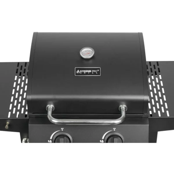 Gratar gradina, grill dreptunghiular, cu gaz, 2 arzatoare, cu roti, capac, rafturi, 96x50x100 cm, BBQ Andora