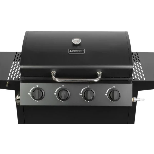 Gratar gradina, grill dreptunghiular, cu gaz, 4 arzatoare, cu roti, capac, rafturi, 116x50x100 cm, BBQ Malaga