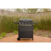 Gratar gradina, grill dreptunghiular, cu gaz, 4 arzatoare, cu roti, capac, rafturi, 116x50x100 cm, BBQ Malaga