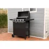Gratar gradina, grill dreptunghiular, cu gaz, 4 arzatoare, cu roti, capac, rafturi, 116x50x100 cm, BBQ Malaga