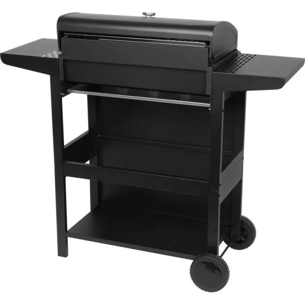 Gratar gradina, grill dreptunghiular, cu gaz, 4 arzatoare, cu roti, capac, rafturi, 116x50x100 cm, BBQ Malaga