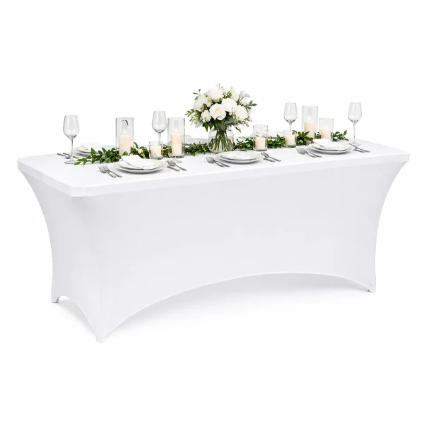 Husa pentru masa dreptunghiulara, culoare alba, elastica, dimensiune 180 x 70 x 74cm