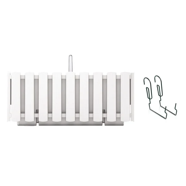 Set 2 jardiniere decorative, suport metalic, sistem de irigare, Boardee Fencycase W, alb, 38x18x16.2 cm