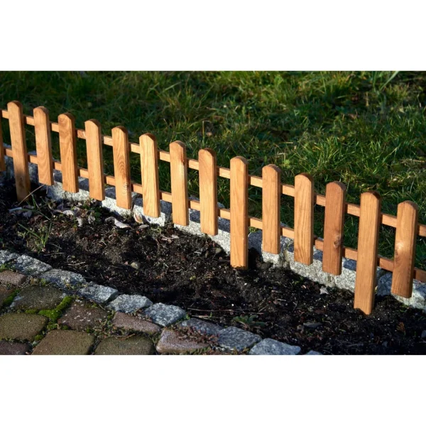 Gard de gradina decorativ, din lemn distantat, maro, 104x30 cm