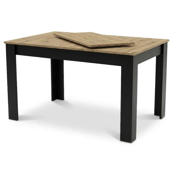 Masa pentru sufragerie/living, Artool, cu blat extensibil, pal, negru si stejar artizanal, 120-160x80x75 cm
